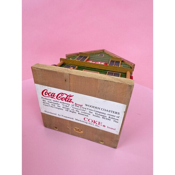Coca-Cola Miniature Wooden Collectible Coaster Set Building Village Town - Picture 2 of 7